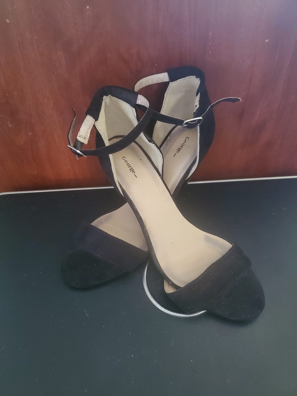 George Women's Black Ankle Strap Heeled Sandals